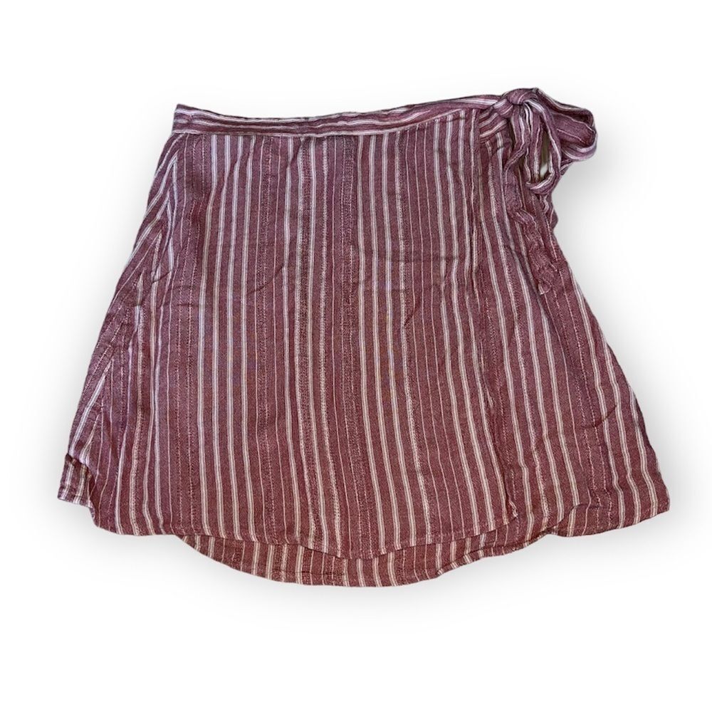 American Eagle Red Striped Wrap Skirt